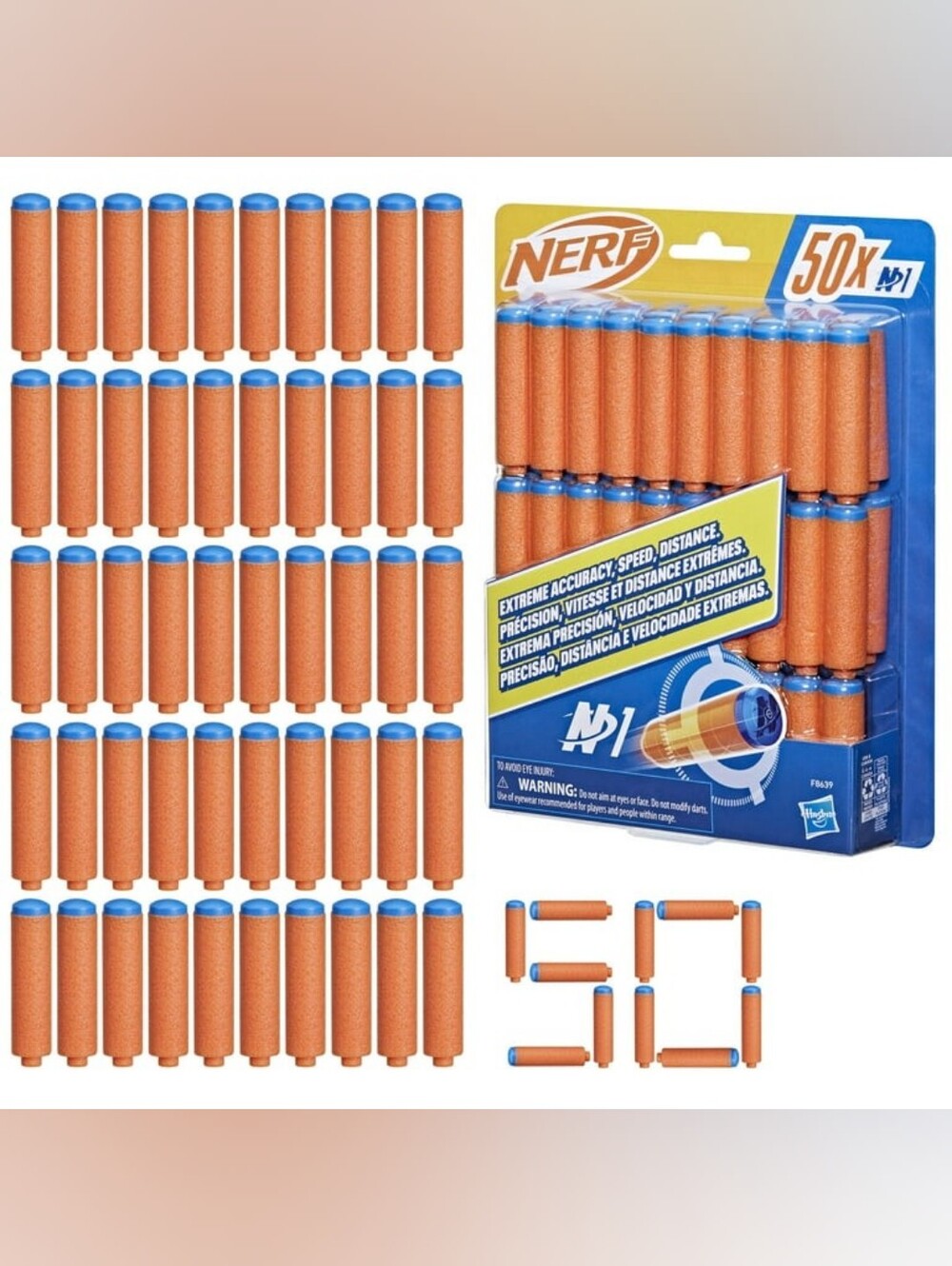 Nerf 50-pack Orange Foam Darts With Blue Tips
